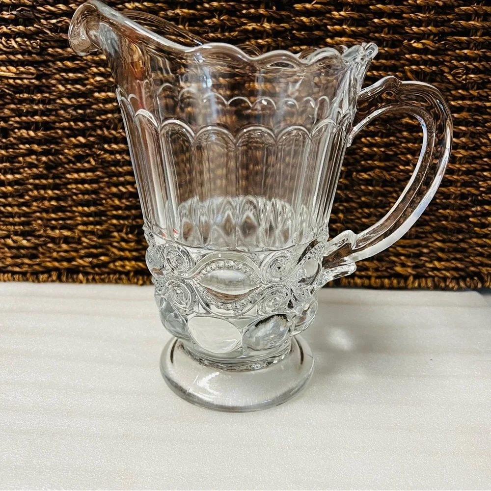 Vintage Mosser Glass Eyewinker Pattern Clear Glass 24 Oz Pitcher EAPG